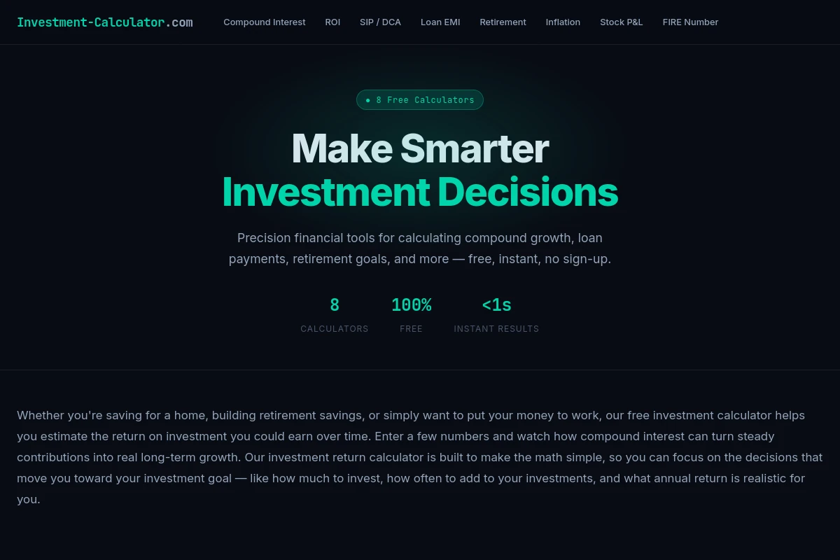 Investment-Calculator.com website designed by Basin Hosting