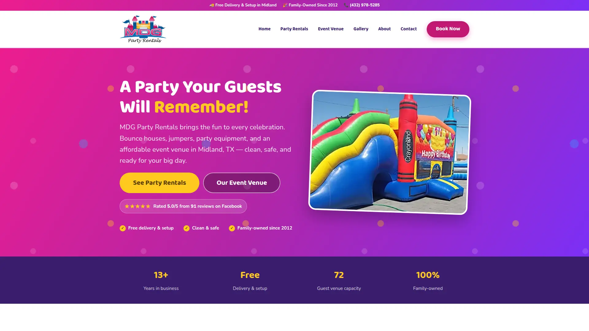 MDG Party Rentals website built by Basin Hosting