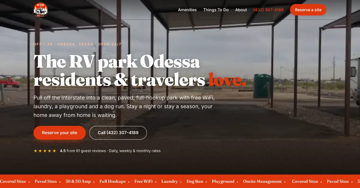 RV Park of Odessa website designed by Basin Hosting