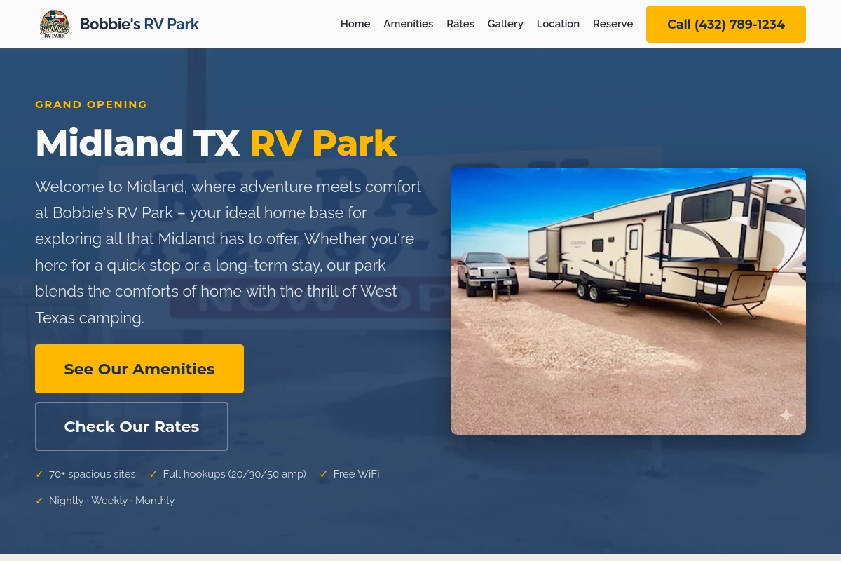 Bobbie's RV Park website designed by Basin Hosting