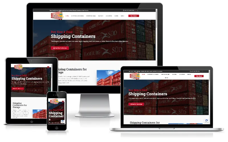 A storage business website built by Basin Hosting, shown on desktop, laptop, tablet, and phone